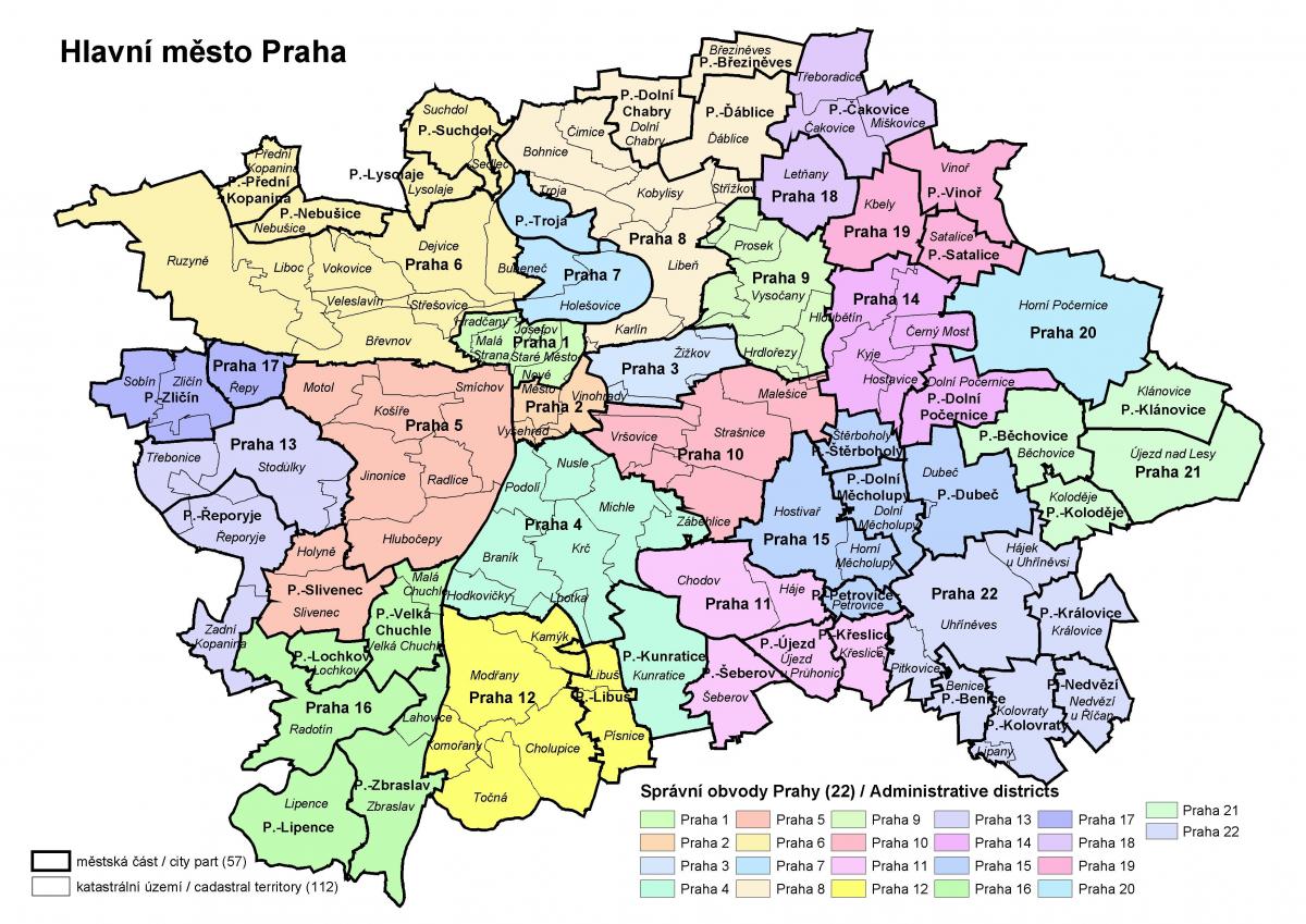 خريطة مدينة براغ والمناطق المحيطة بها