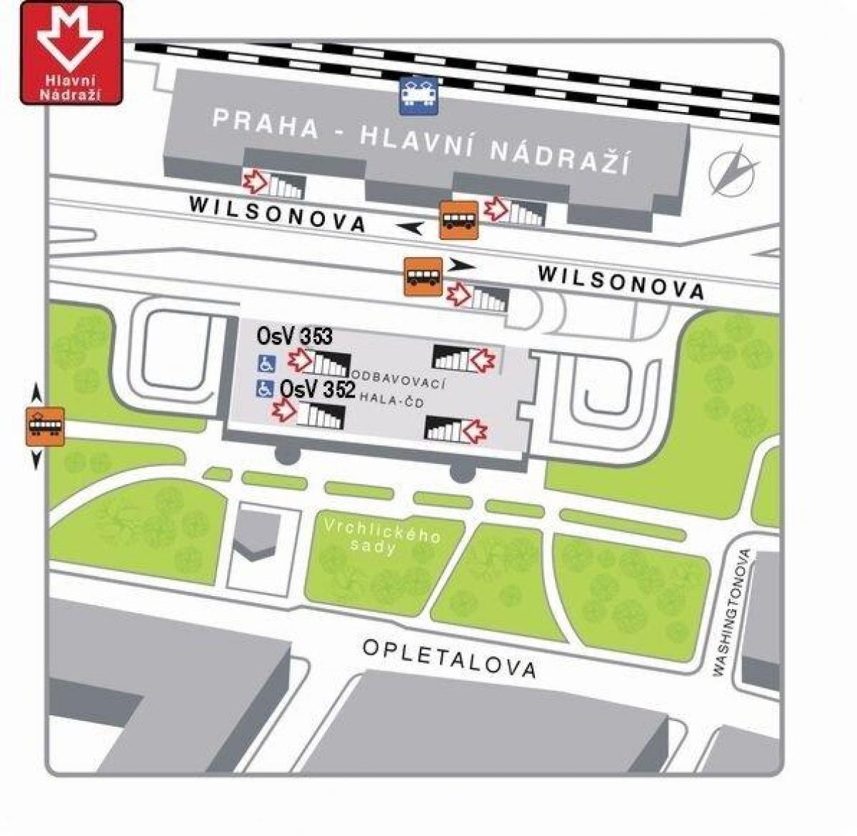 خريطة محطة القطار الرئيسية في براغ