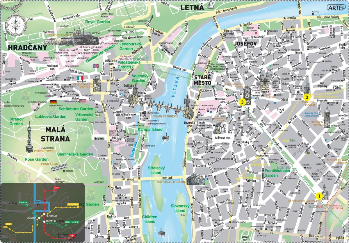 خريطة وسط مدينة براغ في اللغة الإنجليزية